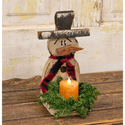 Rustic Wood Top Hat Snowman Jar Candle Sconce