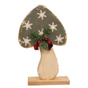 Rustic Wood Glitter Snowflake Mushroom On Base - 15"H  (2 Count Assortment)