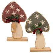 Rustic Wood Glitter Snowflake Mushroom On Base - 15"H  (2 Count Assortment)