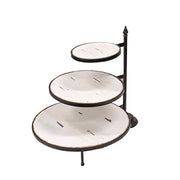 Three Layer Matte Black Metal & Whitewashed Wood Riser Stand - 18"H