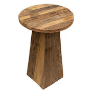 Distressed Round Wooden End Table - 24"H