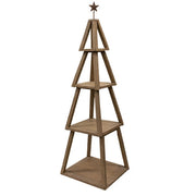 Distressed Natural Wooden 4 Tier Christmas Tree Shelf - 50.5"H