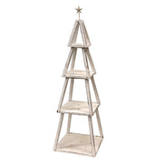 Distressed Whitewashed Wooden 4 Tier Christmas Tree Shelf - 50.5"H