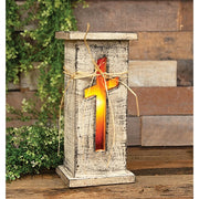 Rustic White Wood Cross Cutout Light Up Pedestal - 15.5"H