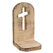 Rustic White Wood Cross Cutout Candle Shelf - 10.5"H