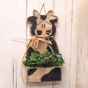 Rustic Wood Welcome Friends Cow Wall Pocket