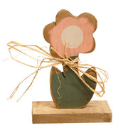 Rustic Wood Daisy On Base - 8"H  (4 Count Assortment)