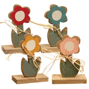 Rustic Wood Daisy On Base - 8"H  (4 Count Assortment)