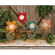 Rustic Wood Grow Daisy On Base - 12"H  (4 Count Assortment)