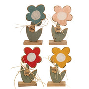 Rustic Wood Grow Daisy On Base - 12"H  (4 Count Assortment)