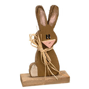 Rustic Wood Baby Bunny With Raffia Bow On Base - 9"H  (2 Count Assortment)