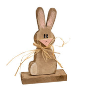 Rustic Wood Baby Bunny With Raffia Bow On Base - 9"H  (2 Count Assortment)