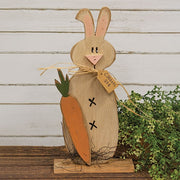 Rustic Wood Bunny With Carrot On Base - 19"H