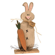 Rustic Wood Bunny With Carrot On Base - 19"H