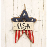 Rustic Wood Hanging USA Star - 14.5"H