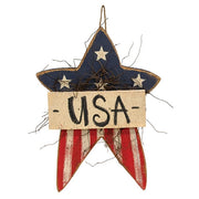 Rustic Wood Hanging USA Star - 14.5"H
