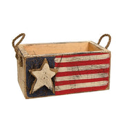 Rustic Wood Flag Box With Rope Handles - 11.5"L x 7" dp