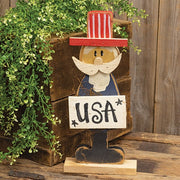 Rustic Wood Skinny USA Uncle Sam on Base - 17"H