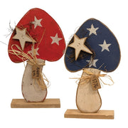 Rustic Wood Americana Mushroom on Base - 18.5"H  (2 Count Assortment)