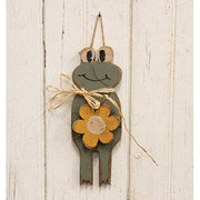 Rustic Wood Skinny Hanging Frog With Daisy - 11.75"H