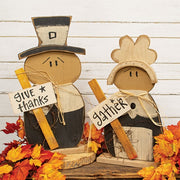 Rustic Wood Give Thanks Pilgrim Man on Base - 25"H