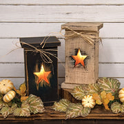 Rustic Wood Star Cutout Lightup Pedestal - 11.5"H  (2 Count Assortment)