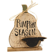 Rustic Wood Polka Dot Pumpkin Season Pumpkin With Crow on Base - 15"H  (2 Count Assortment)