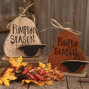 Rustic Wood Polka Dot Pumpkin Season Pumpkin With Crow on Base - 15"H  (2 Count Assortment)