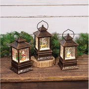 Lighted Spinning Bronzed Winter Wonderland Water Globe Lantern  (3 Count Assortment)