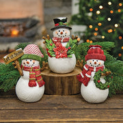Glittered Resin Woodland Snowman Figurine - 6.5"H  (3 Count Assortment)