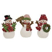 Glittered Resin Woodland Snowman Figurine - 6.5"H  (3 Count Assortment)