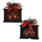 Frosty Winter Floral Fire Glow Fireplace Lantern - 11"x4.5"H  (2 Count Assortment)