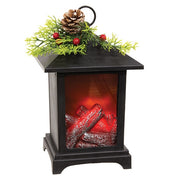 Winter Floral Fireplace Lantern - 9"H