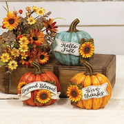 Resin Harvest Words & Sunflowers Pumpkin  (3 Count Assortment)