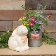 Crackled Ceramic Cream Bunny With Bow - 7"H