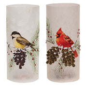 LED Frosted Winter Bird Glass Pillar  (2 Count Assortment)
