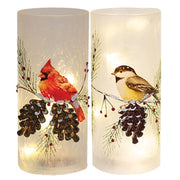 LED Frosted Winter Bird Glass Pillar  (2 Count Assortment)