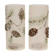 LED Frosted Pinecone Glass Pillar  (2 Count Assortment)