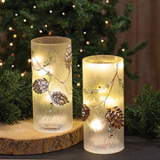 LED Frosted Pinecone Glass Pillar  (2 Count Assortment)
