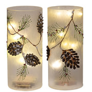 LED Frosted Pinecone Glass Pillar  (2 Count Assortment)