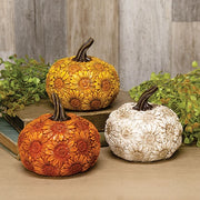 Resin Glitter Harvest Sunflower Pumpkin Figurine  (3 Count Assortment)