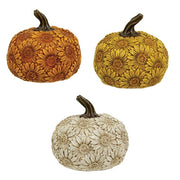 Resin Glitter Harvest Sunflower Pumpkin Figurine  (3 Count Assortment)