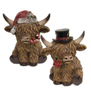 Resin Holiday Highland Cow  (2 Count Assortment)