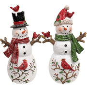 Glittered Resin Cardinal Friends & Vine Snowman  (2 Count Assortment)