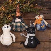 Stuffed Primitive Fabric Halloween Ornament  (4 Count Assortment)