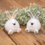 Ceramic Polka Dot Ear Sitting Easter Bunny  (2 Count Assortment)