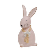 Ceramic Standing Bunny with Flower & Raffia Bow  (3 Count Assortment)