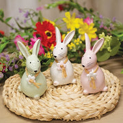 Ceramic Standing Bunny with Flower & Raffia Bow  (3 Count Assortment)
