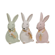 Ceramic Standing Bunny with Flower & Raffia Bow  (3 Count Assortment)