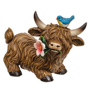 Resin Flower & Friend Highland Cow Figure  (3 Count Assortment)